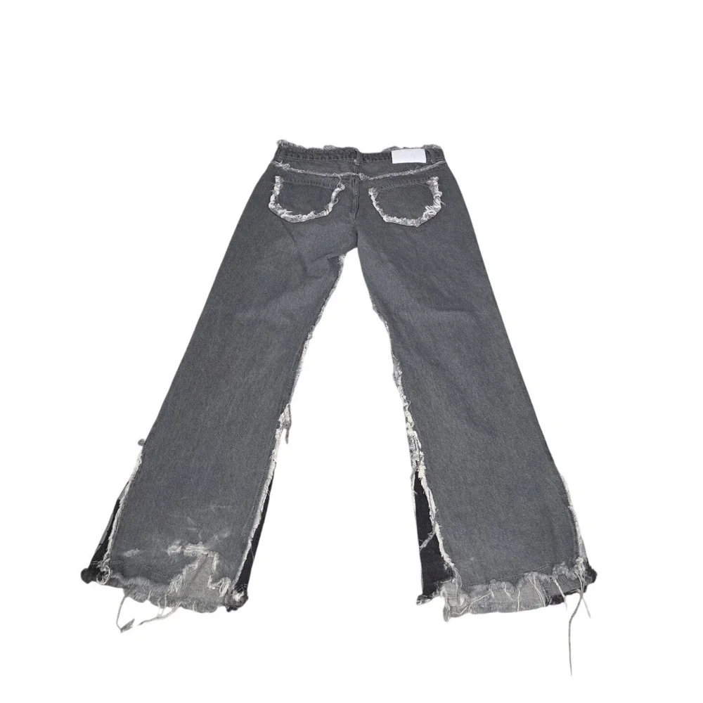 BoohooMAN Flared Jeans | Charcoal Gray | Side Panels | Raw Hem | Size 32